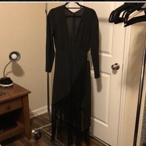 ASOS black wrap dress with fringe bottom